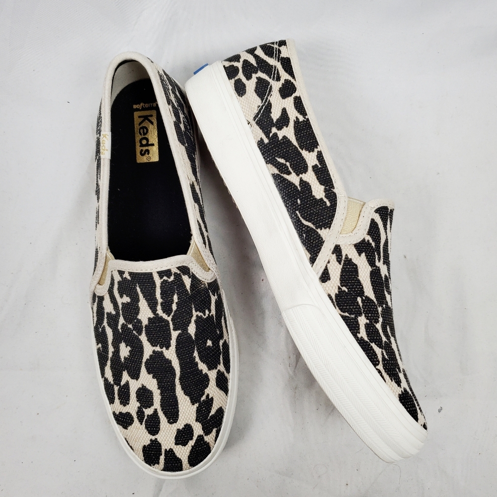 Keds Leopard Print Slip-On Sneakers in Black and Cream
